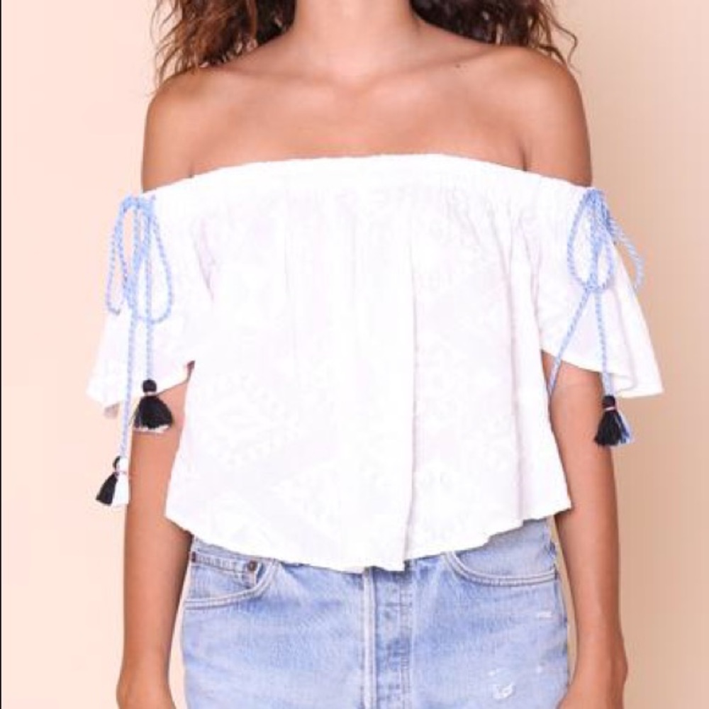 Off Shoulder Tassel White Top